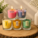 5 Votive Jar Candle|| Vanilla, Mogra, Peach Pomegranate, Jasmine, lemongrass.