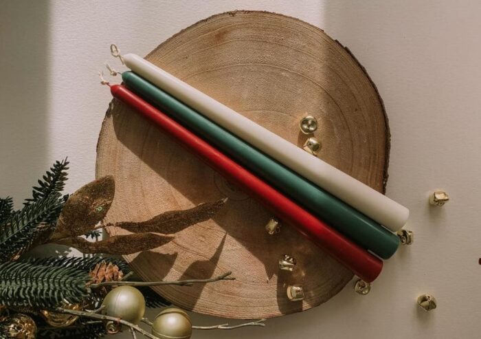 Taper Candle {Pack of 3 Red, White and Green} - Image 1