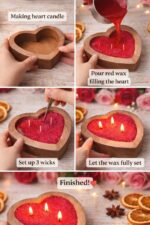DIY CANDLE MAKING KIT: Heart-shaped wooden candle holder comes with red pearl wax (200 grm) and 10 wicks, allowing you to create your own decorative candle at home - Image 4