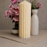 SIMHANARA Handcrafted Ribbed Pillar Soy Candle | Modern Decorative Candle | Long Burn Home Décor Gift