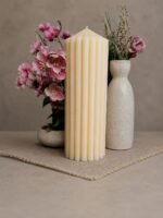 SIMHANARA Handcrafted Ribbed Pillar Soy Candle | Modern Decorative Candle | Long Burn Home Décor Gift